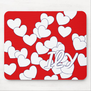 'ILY' Red And White Hearts To Say 'I Love You' Mouse Mat