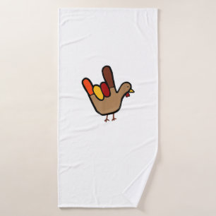 ILY Sign Language Hand Turkey Thanksgiving Holiday Bath Towel
