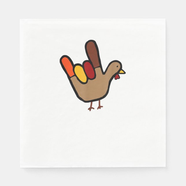ILY Sign Language Hand Turkey Thanksgiving Holiday Napkin (Front)