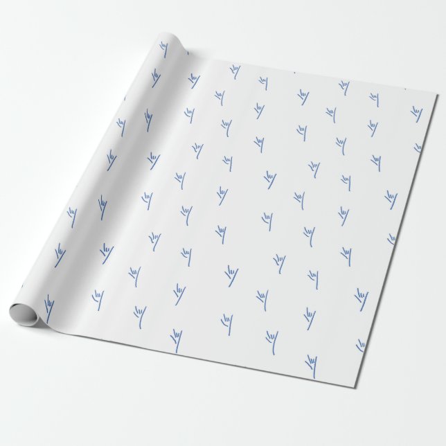 ILY Sketchy Hands Blue - Hanukkah Wrapping Paper (Unrolled)