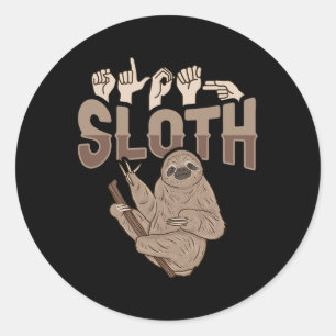 ILY Sloth ASL Hand Gesture Deaf Hearing Loss Aware Classic Round Sticker