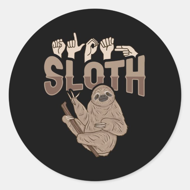 ILY Sloth ASL Hand Gesture Deaf Hearing Loss Aware Classic Round Sticker (Front)