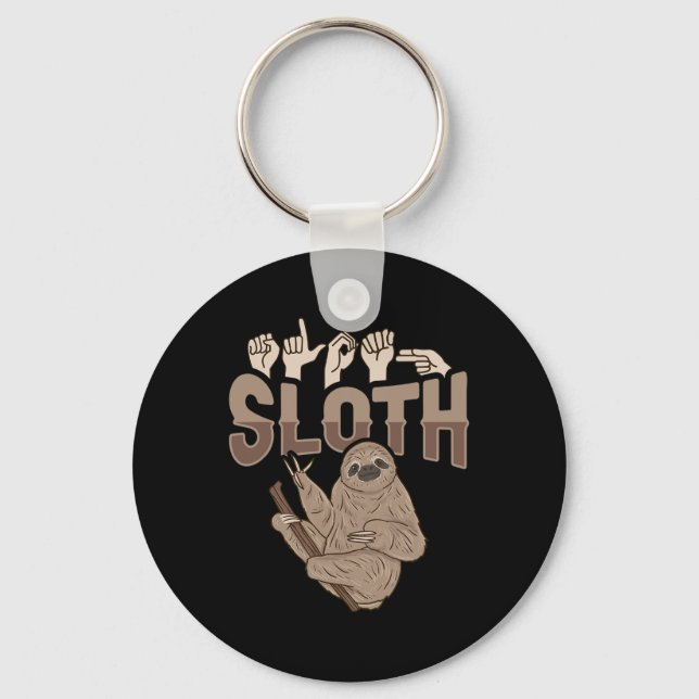 Ily Sloth Asl Hand Gesture Deaf Hearing Loss Aware Key Ring (Front)