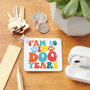 I'm 10 In Dog Years 70th Birthday Groovy Dog Lover Key Ring