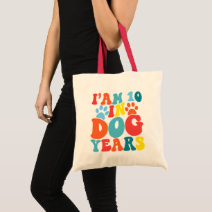 I'm 10 In Dog Years 70th Birthday Groovy Dog Lover Tote Bag