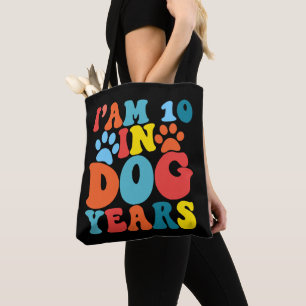 I'm 10 In Dog Years 70th Birthday Groovy Dog Lover Tote Bag