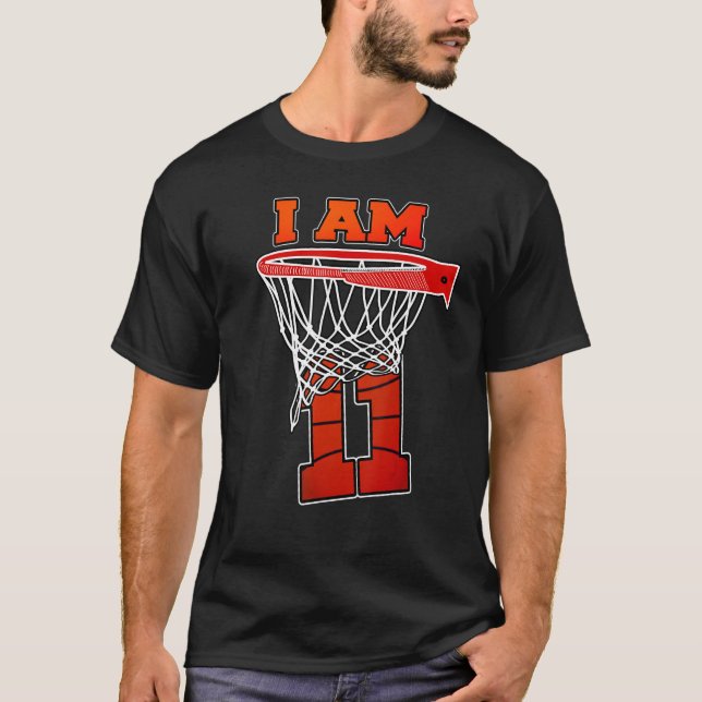I'm 11 Basketball Theme Birthday Party Celebration T-Shirt (Front)