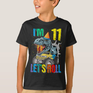 I'm 11 Let's Roll Monster Truck Dinosaur T-Shirt