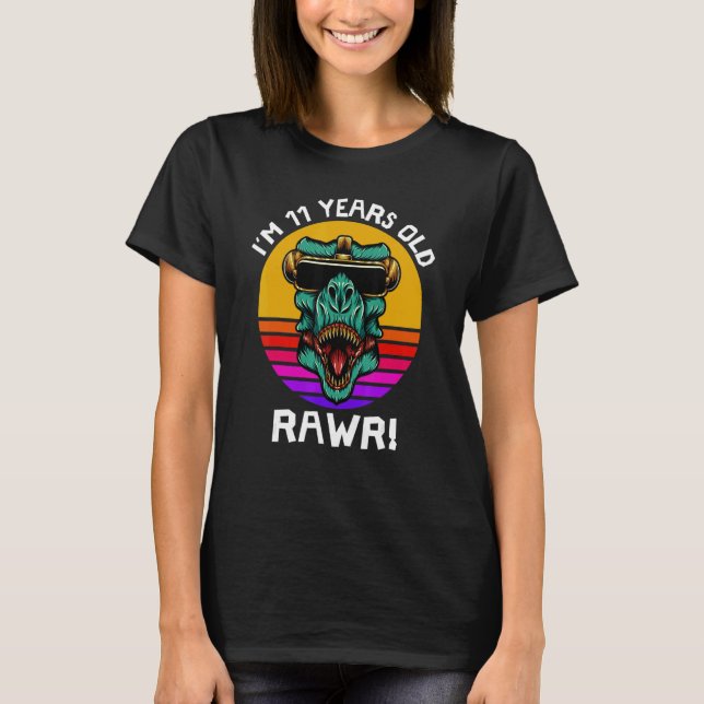 I'm 11 Years Old Rawr Retro Dinosaur Sunset 11th B T-Shirt (Front)