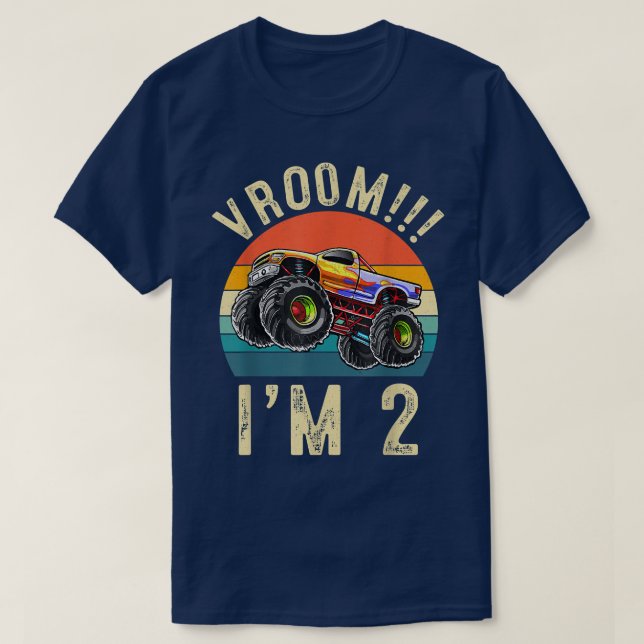 I'm 2 Years Old Vroom 2nd Birthday Party Truck Car T-Shirt (Design Front)