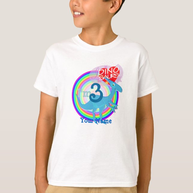 I'm 3 - 3rd Birthday Blue Dinosaur Name T-Shirt (Front)