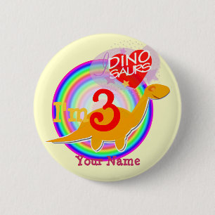 I'm 3 Birthday Celebrate Dinosaur Your Name Button