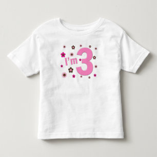 "I'm 3" Pink & Brown Flowers Toddler T-Shirt