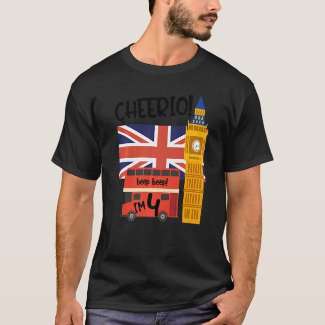 I'm 4  4th Birthday British London Theme United Ki T-Shirt (Front)