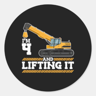 I'M 4 And Lifting It Construction Truck 4Th Classic Round Sticker
