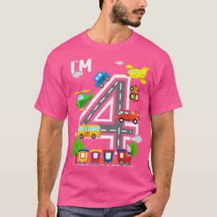 I'm 4 Birthday Boy 4th Bday Train Car Fire Truck A T-Shirt