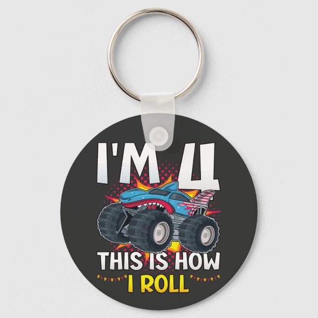 I'm 4 This is how I roll Monster Truck Button Key Ring (Front)