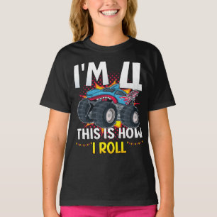 I'm 4 This is how I roll Monster Truck Girl T-Shirt