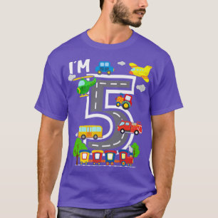 I'm 5 Birthday Boy 5th Bday Train Car Fire Truck A T-Shirt