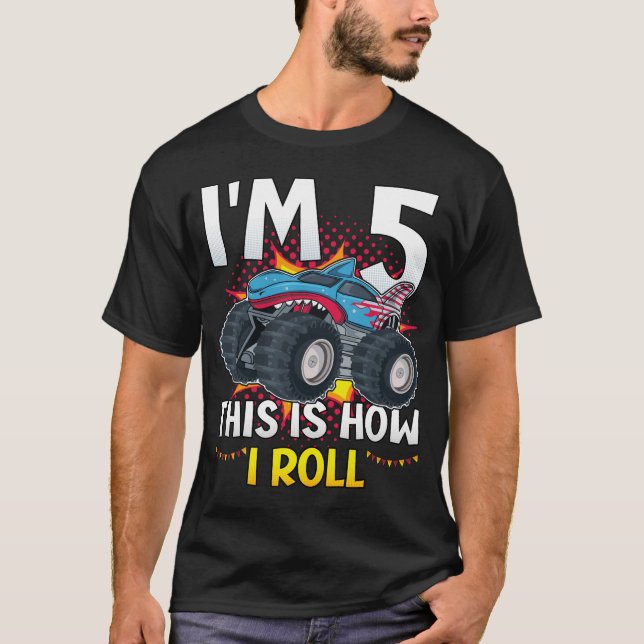I'm 5 This is how I roll Monster Truck Men T-Shirt (Front)