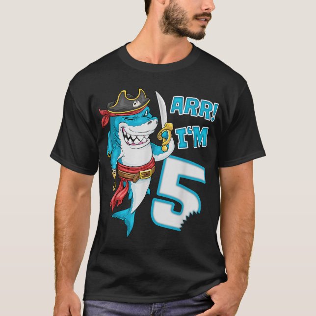  I'M 5 Years Bday Shark Pirate 5Th Birthday Boy T-Shirt (Front)