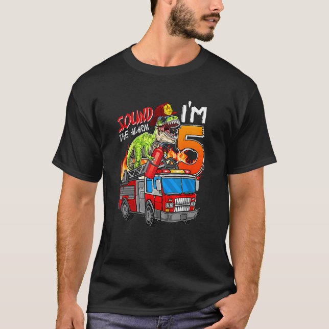 I'm 5 Years Old Sound The Alarm 5th Birthday Truck T-Shirt (Front)