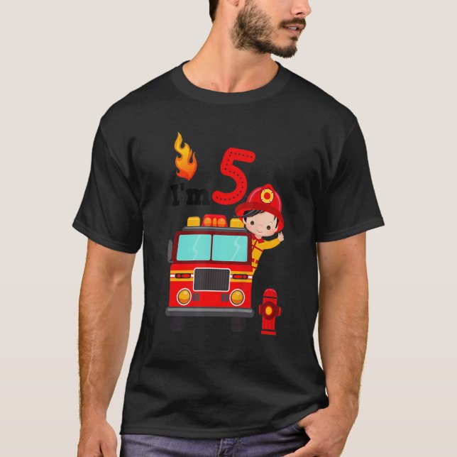 I'm 5th Birthday Boy Fire Engine Truck Toddler Fir T-Shirt (Front)