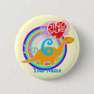 I'm 6 Birthday Cartoon Dinosaur Your Name Button