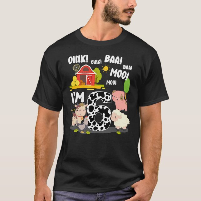 I'm 6 Year Old Farm Animals Birthday 6th Party T-Shirt (Front)