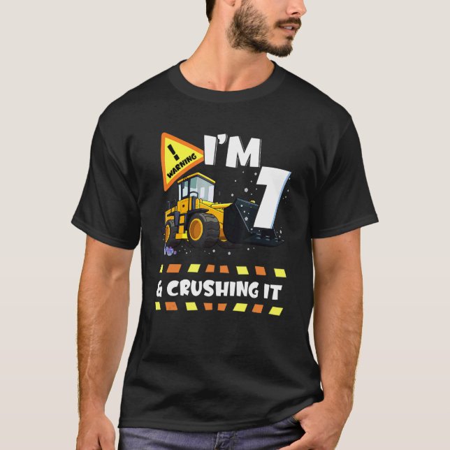 I'm 7 And Crushing It Construction Excavator 7th B T-Shirt (Front)