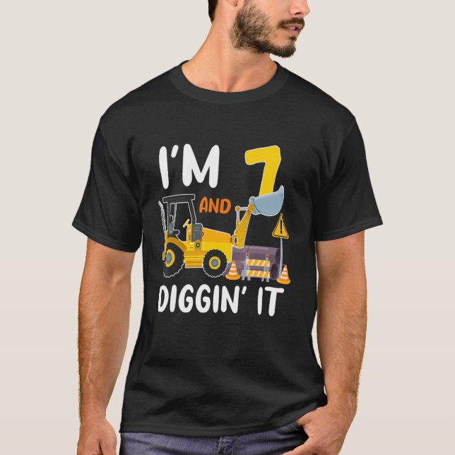 I'm 7 And Digging It Construction Excavator 7th Bi T-Shirt (Front)