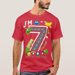 I'm 7 Birthday Boy 7th Bday Train Car Fire Truck A T-Shirt
