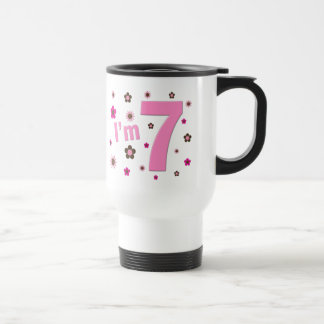 I'm 7 Pink And Brown Flowers Travel Mug