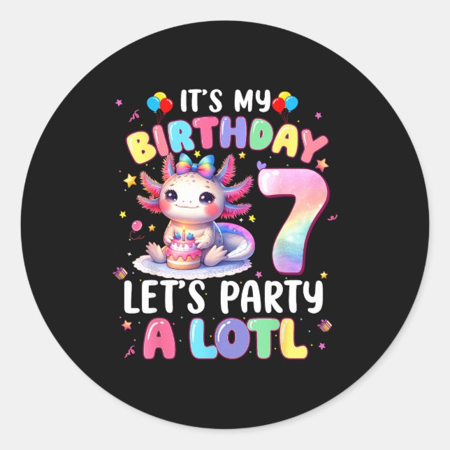 I'm 7th Birthday Girl Cute Axolotl 7 Year Old Bday Classic Round Sticker (Front)