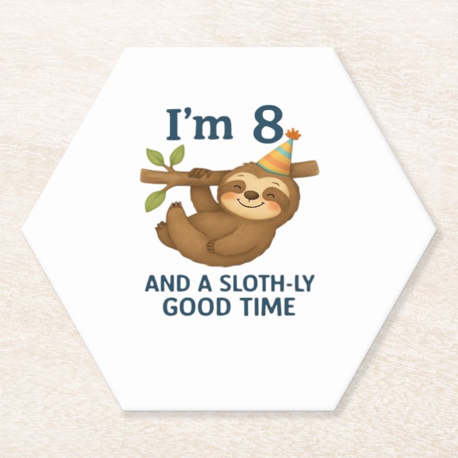I'm 8 and a Sloth-ly Good Time Classic T-Shirt Paper Coaster (Front)