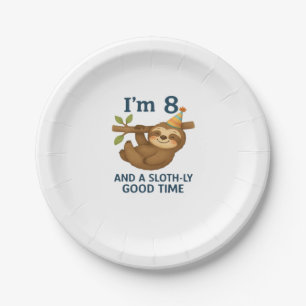 I'm 8 and a Sloth-ly Good Time Classic T-Shirt Paper Plate