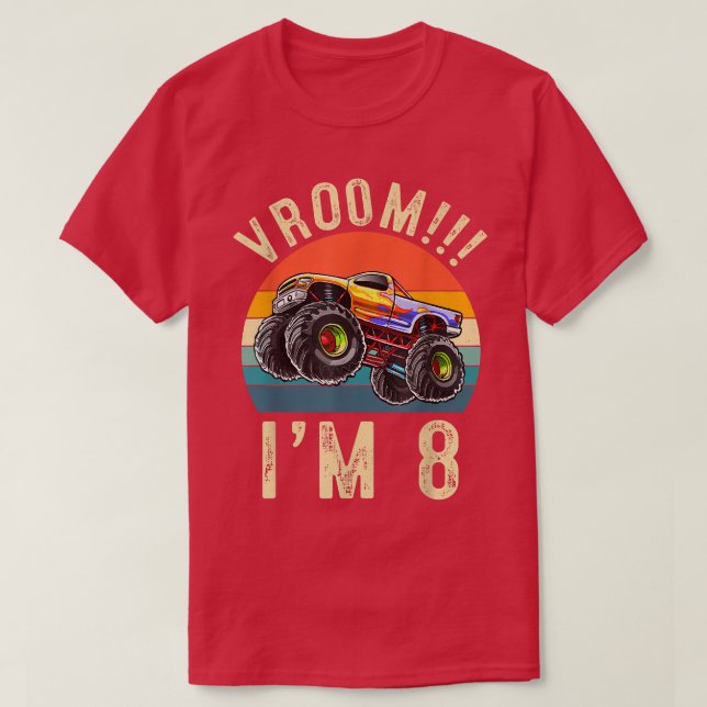 I'm 8 Years Old Vroom 8th Birthday Party Truck Car T-Shirt (Design Front)