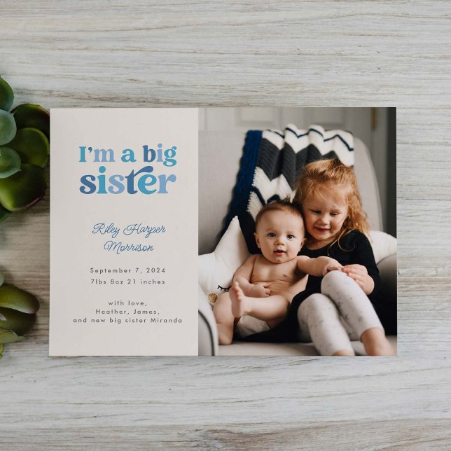 I'm a Big Sister (Blue) Photo Birth Announcement (Creator Uploaded)