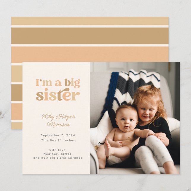 I'm a Big Sister (Neutral) Photo Birth Announcement (Front/Back)