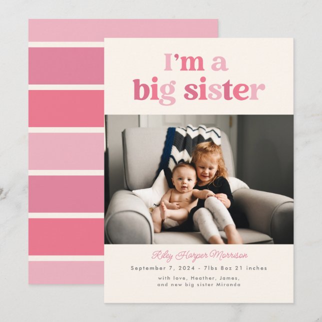 I'm a Big Sister (Pink) Flat Announcement Card (Front/Back)