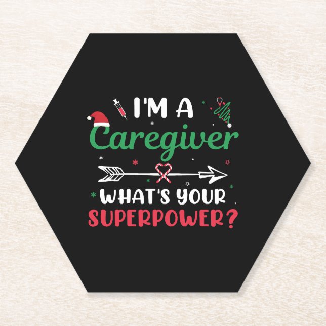 I'm a Caregiver What's your Superpower Christmas Paper Coaster (Front)