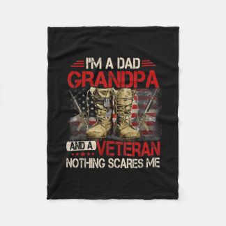 I'm A Dad Grandpa And A Veteran American Flag Fleece Blanket