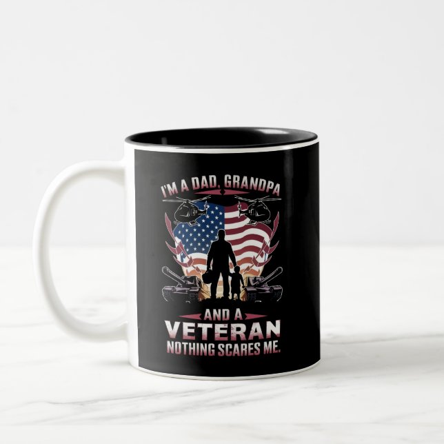 I'm A Dad Grandpa And Veteran Fathers Day Veteran  Two-Tone Coffee Mug (Left)