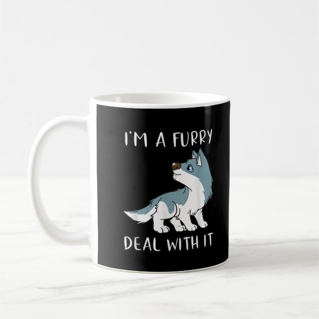 I'm A Furry Deal With It Cute Furry Fandom Fursuit Coffee Mug (Left)
