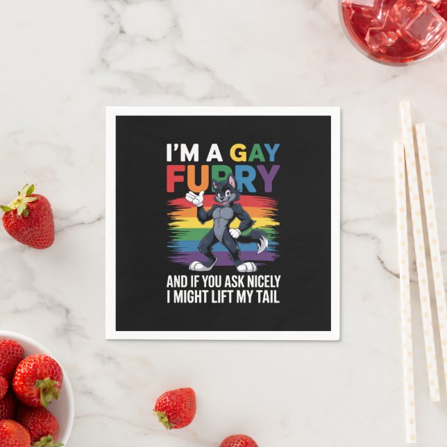 I'm A Gay Furry Rainbow Fox Wolf Pride Month Napkin (Insitu)