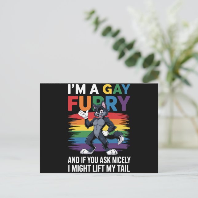 I'm A Gay Furry Rainbow Fox Wolf Pride Month Postcard (Standing Front)