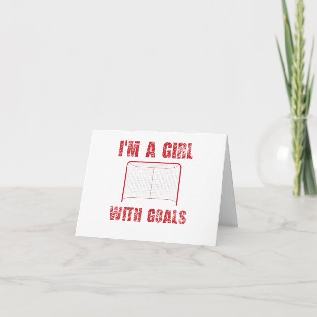 I'm a Girl With Goals Hockey Thank You Card (Front)