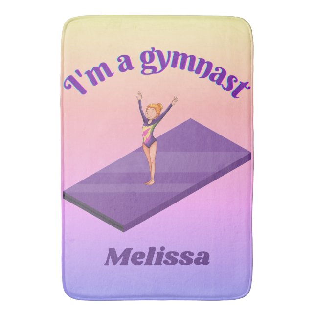 I'm A Gymnast - Girl w/ Leotard on Purple Gym Mat  (Front Vertical)