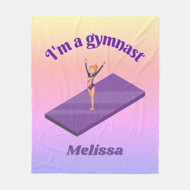 I'm A Gymnast - Girl w/ Leotard on Purple Gym Mat  Fleece Blanket (Front)