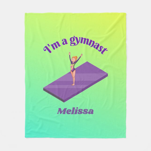 I'm A Gymnast - Girl w/ Leotard on Purple Gym Mat  Fleece Blanket (Front)